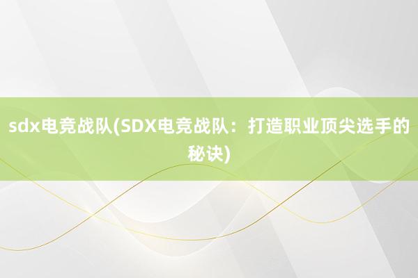 sdx电竞战队(SDX电竞战队：打造职业顶尖选手的秘诀)