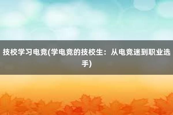 技校学习电竞(学电竞的技校生：从电竞迷到职业选手)