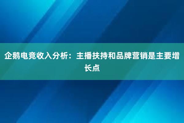 企鹅电竞收入分析：主播扶持和品牌营销是主要增长点