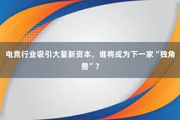 电竞行业吸引大量新资本，谁将成为下一家“独角兽”？